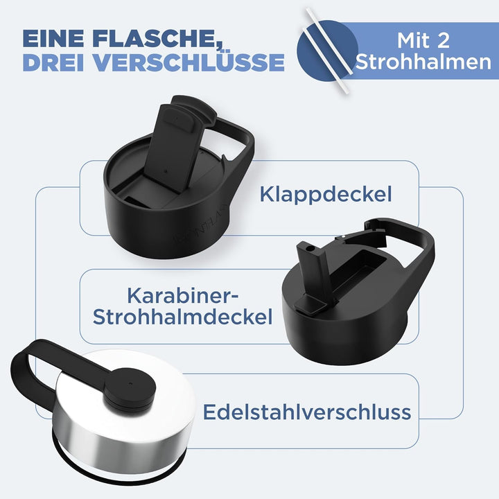 Iron Flask Sportwasserflasche - 64 Unzen, 3 Deckel (Strohdeckel), vakuumisolierter Edelstahl, modern