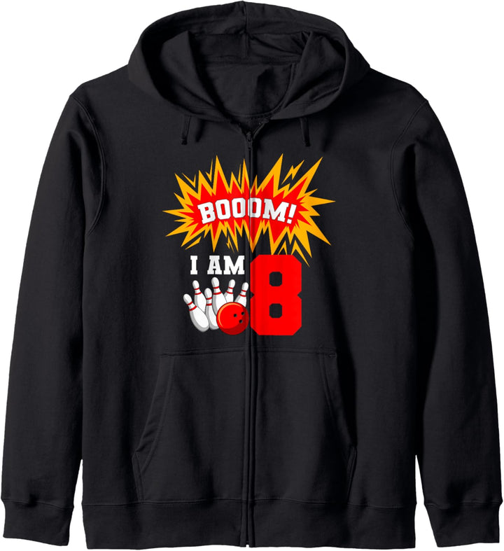 Booom! I Am 8 Bowling Geburtstag Party Bowler Bday 8 Kapuzenjacke