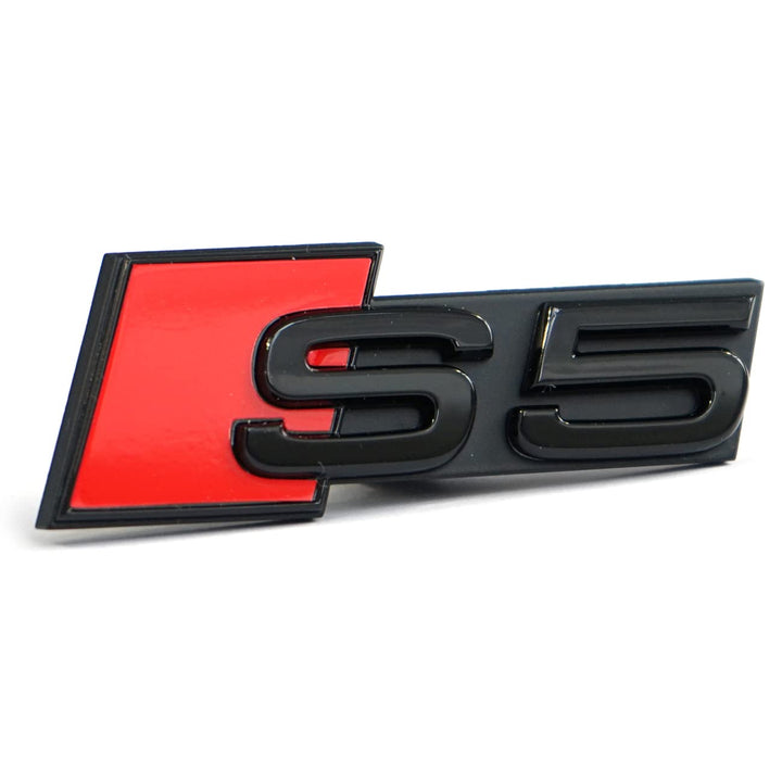 Audi 8W6071805 Schriftzug Clip S5 Schriftzug Tuning Kühlergrill Black Edition Emblem, schwarz/rot