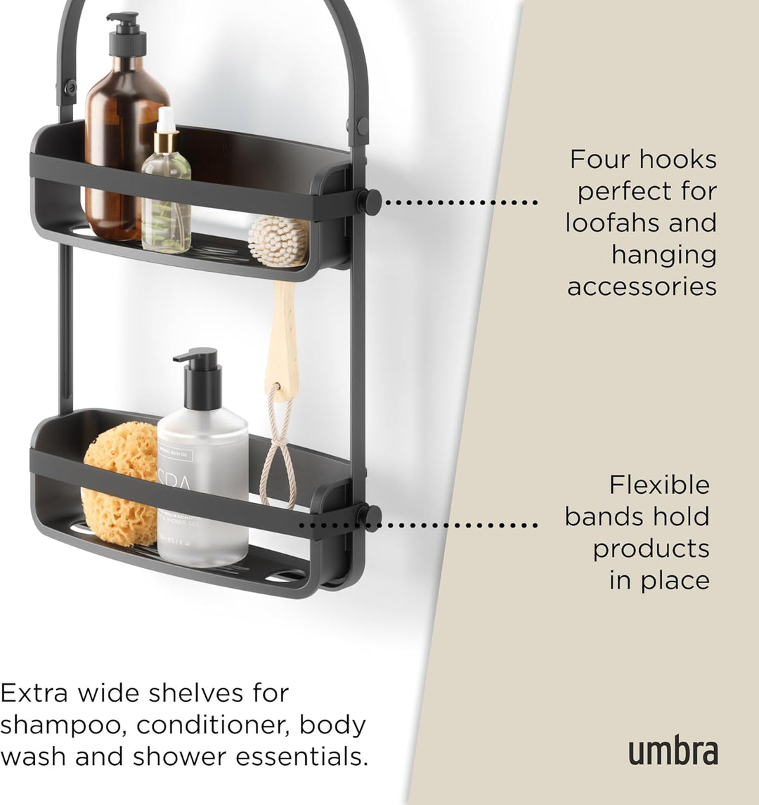 Umbra Flex Duschablage, Duschregal, Duschcaddy, Duschdiener, Schwarz Schwarz Duschablage mit 2 Fäche