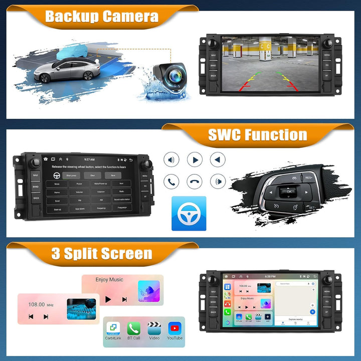 Android 15, 6G+128G 8Kern Autoradio für Jeep Wrangler Compass Grand Cherokee/Chrysler 300C/Dodge Ram
