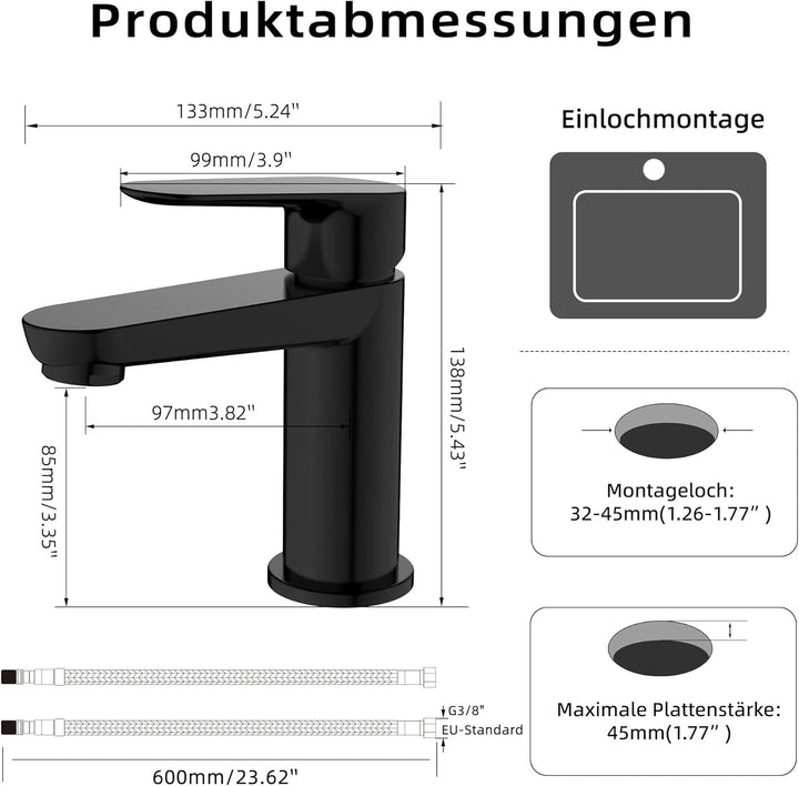 BELZ Wasserhahn Bad, Einhebel-badarmatur, Armatur Badezimmer, Mischbatterie Bad, Höhe 85 mm, Energie