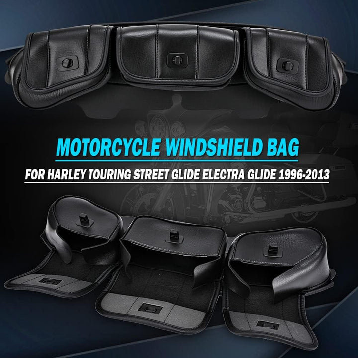 KATUR Motorrad Windschutzscheiben Tasche PU Leder mit Magnetverschluss für Harley Touring Street Gli