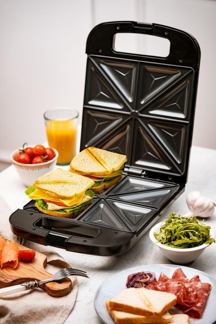 Adler AD 3055 Sandwichmaker XXL, 2000 W, Sandwichtoaster mit feuerfestem Griff, Toaster für 4 Sandwi