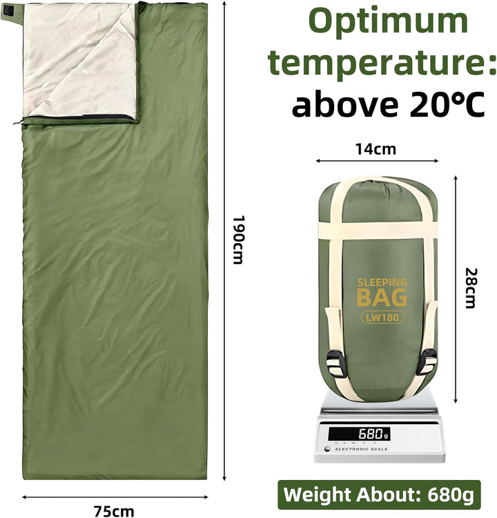 Ultraleichter Sommerschlafsack, Schlafsack Sommer 680g 190 x 75 cm, Schlafsack Ultraleicht Kleines P