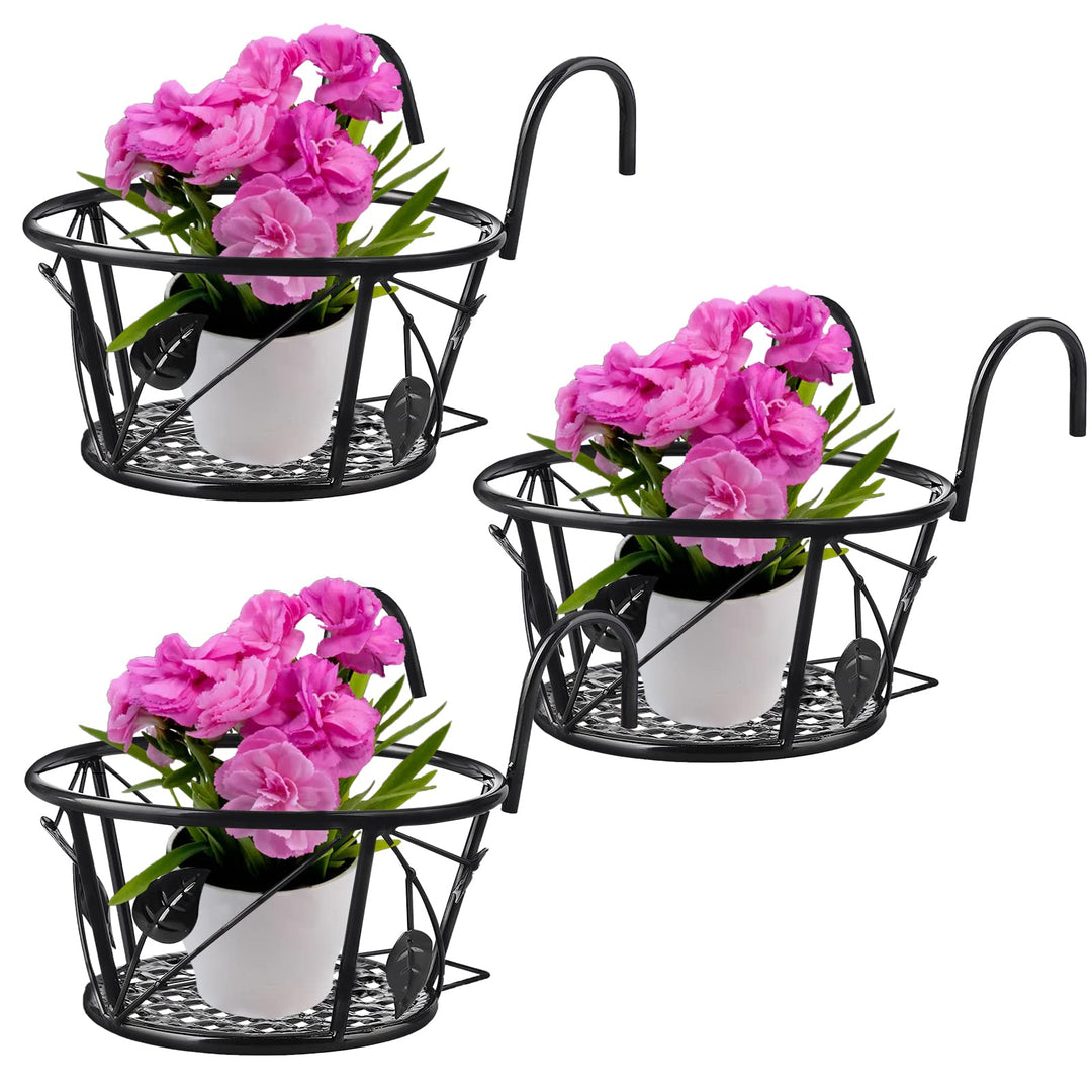 Ledeak 3 Stück Aufhängen Blumentopf Halterung, Geländer Pflanzgefässe Blumentopf Metall Pflanze Korb
