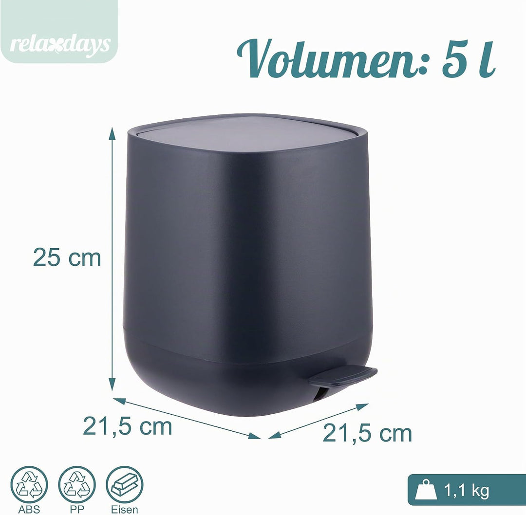 Relaxdays Mülleimer Bad, 5 l, Kosmetikeimer mit Soft-Close, matte Optik, entnehmbarer Inneneimer, Tr