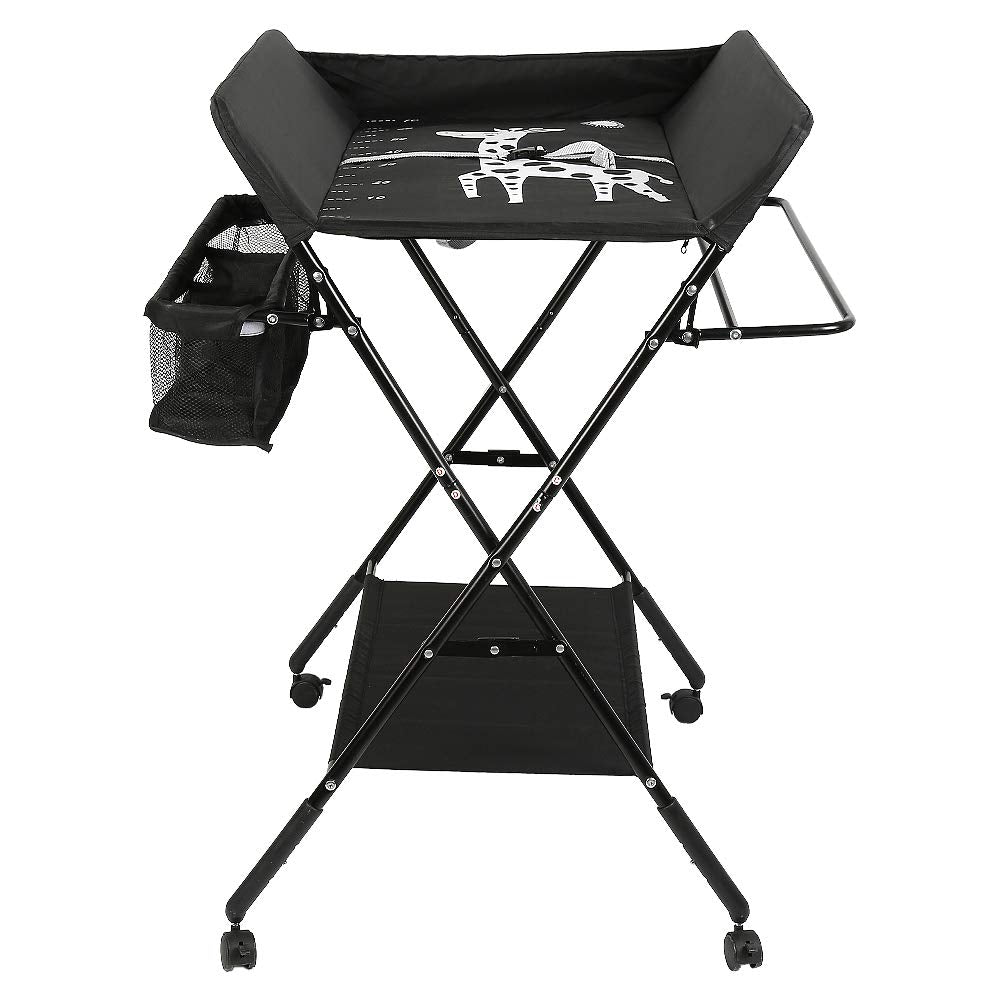 OHMG Baby Wickelkombi Klappbare Wickelkommode,Wickeltisch mit Rollen,Mobiler Wickeltisch mit Wickela