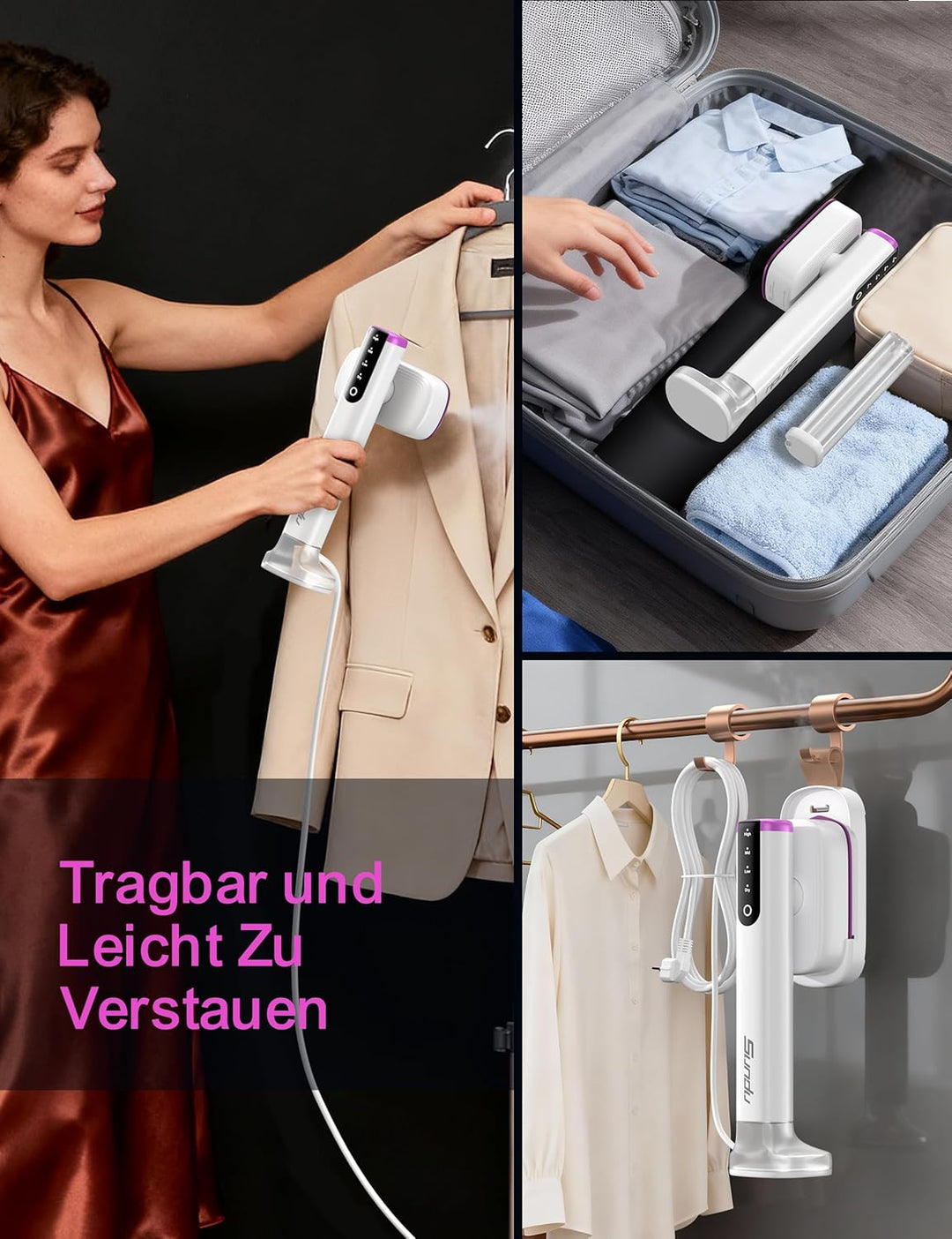 Sundu Dampfglätter, Steamer mit 2 Wassertanks (180 ml und 100 ml), 15S Schnelles Aufheizen, 24 g/min