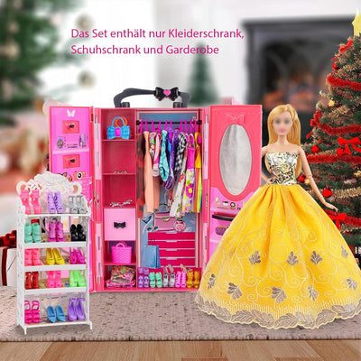 Toclsixz Puppen kleiderschrank für 30cm Puppe Zubehör und Kleidung inklusive Kleiderschrank, Schuhre