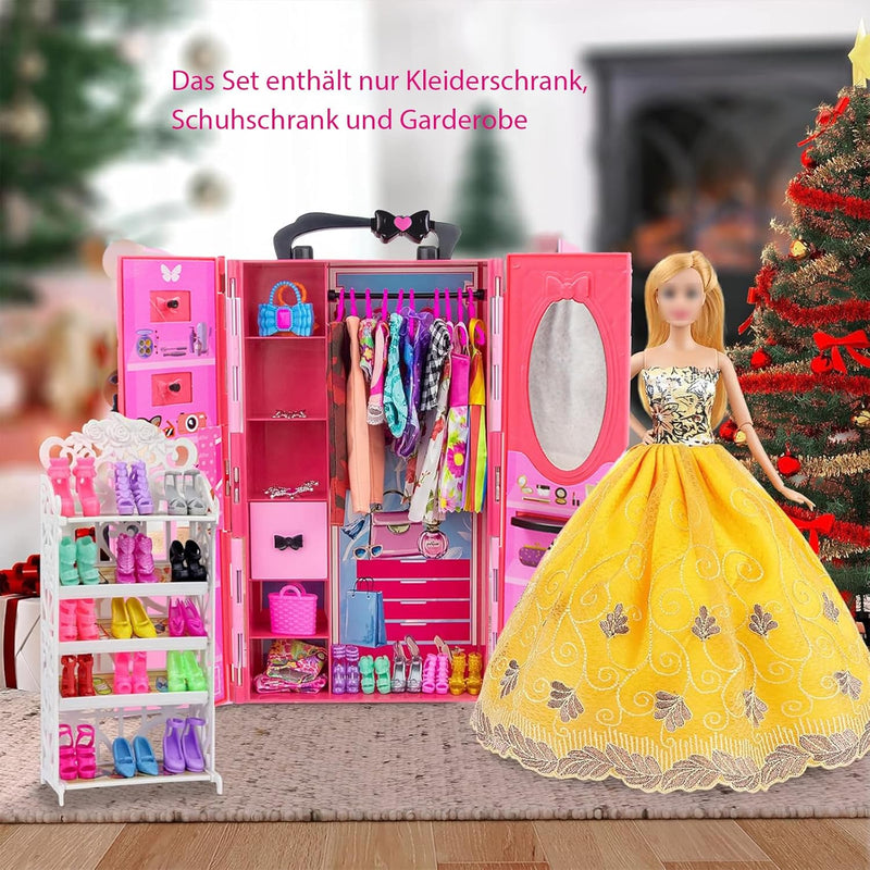 Toclsixz Puppen kleiderschrank für 30cm Puppe Zubehör und Kleidung inklusive Kleiderschrank, Schuhre