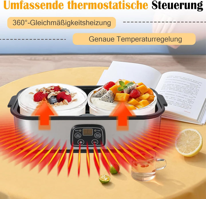 Joghurtbereiter, 2L Automatischer Digitaler Joghurtmaschine mit 2 Gläsern, Joghurtmacher mit Timer u