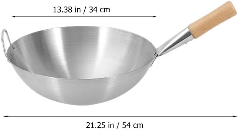 BESTonZON Edelstahlpfanne Edelstahl-Wok 13 Pfannen Chinesischer Wok Mit Holz- Und Stahl-Hilfsgriff F