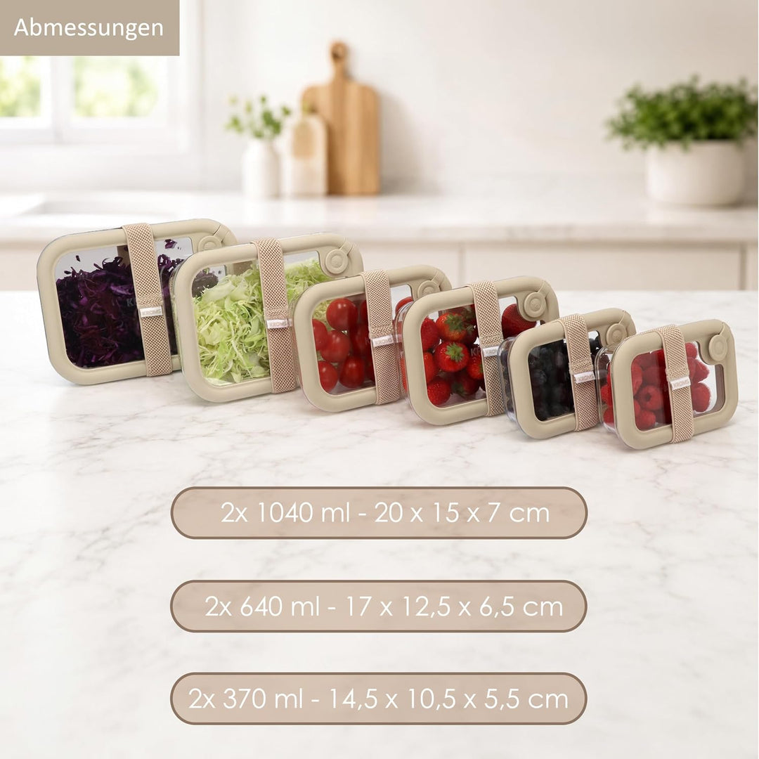 Glas Frischhaltedosen Set 6 Stück - 100% Glas mit Glasdeckel BPA frei PFAS frei - Glasbehälter luftd