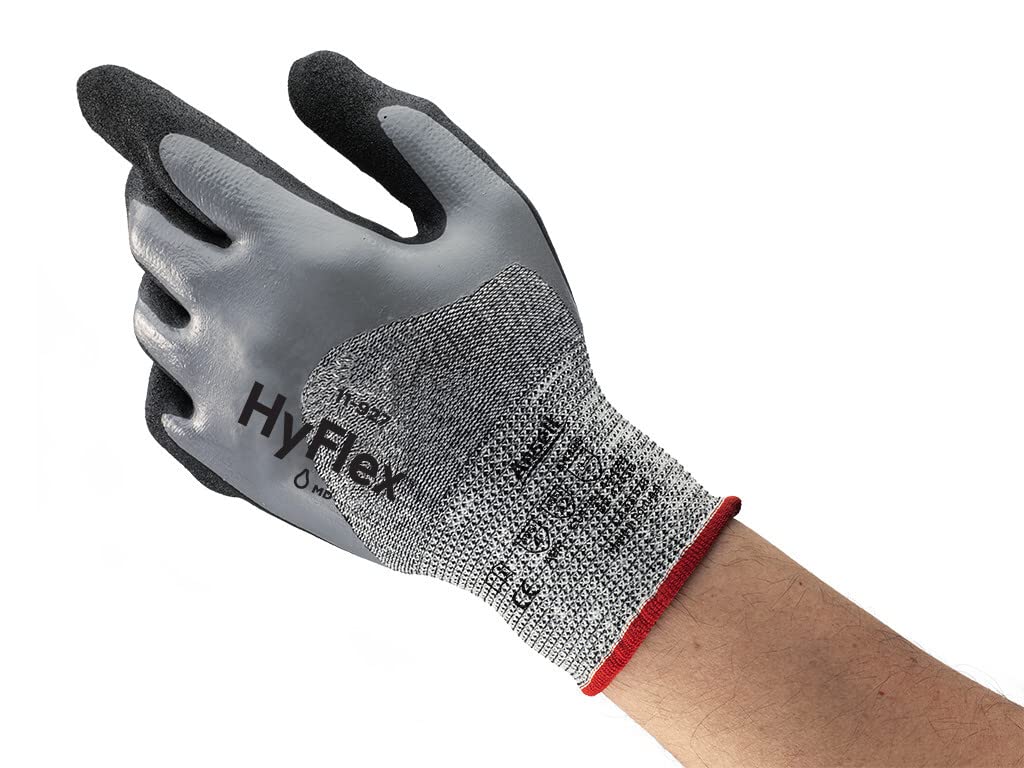 Ansell HyFlex 11-927 Öl abweisende Handschuhe, Mechanikschutz, Grau, Grösse 11 (12 Paar pro Beutel)