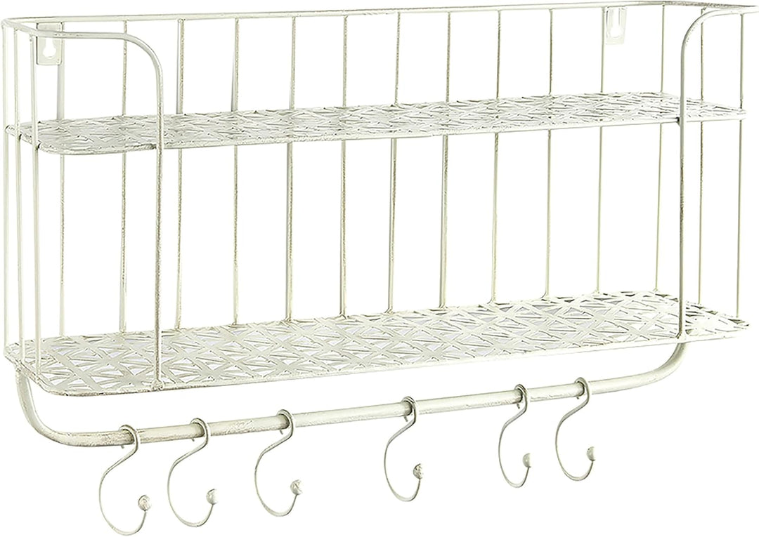 Kobolo Wandregal Hängeregal Küchenregal - 6 Haken - Metall - Weiss Creme - 50x16x34 cm