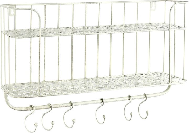 Kobolo Wandregal Hängeregal Küchenregal - 6 Haken - Metall - Weiss Creme - 50x16x34 cm
