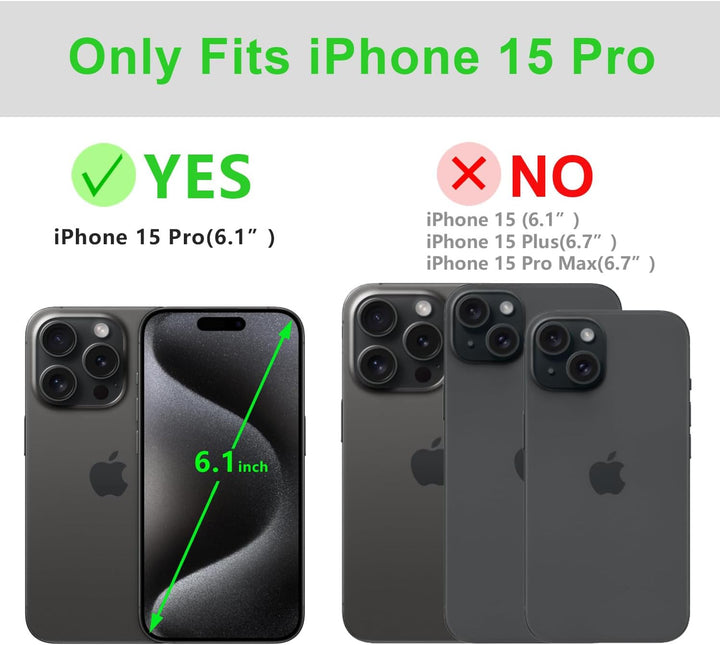 LENSUN Echtleder Hülle für iPhone 15 Pro, Handyhülle Echt Leder [Magnetverschluss][Kartenfach][Klapp