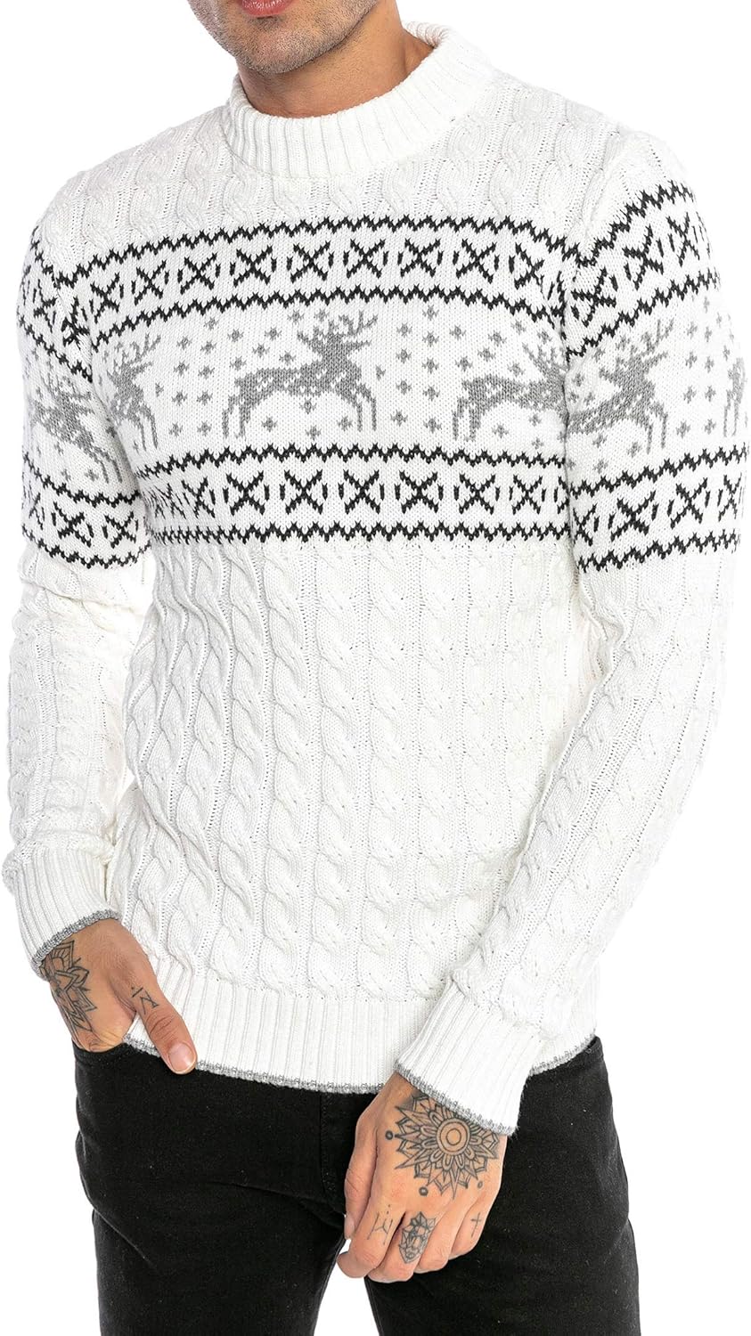 Red Bridge Herren Strickpullover Norweger Pullover Slim-Fit Plait Reindeer XL Weiss, XL Weiss