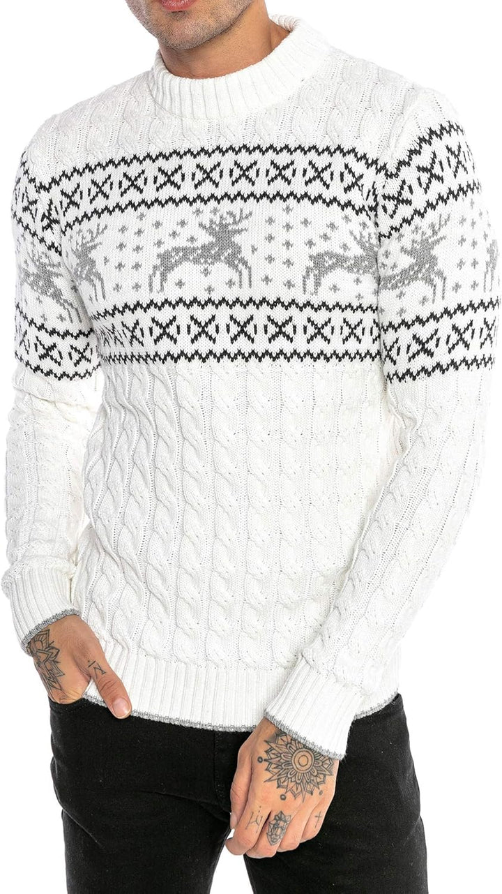 Red Bridge Herren Strickpullover Norweger Pullover Slim-Fit Plait Reindeer S Weiss, S Weiss