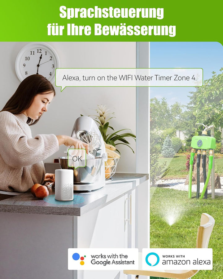 RAINPOINT Bewässerungscomputer WLAN mit Gateway, 4 Ausgänge mit Messing EIN-/Ausgang, Wetter- &amp; bode