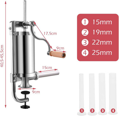 DREAMADE Wurstfüller Edelstahl, Wurstfüllmaschine Wurstmaschine, Fleischwolf Wurstspritze Wurstpress