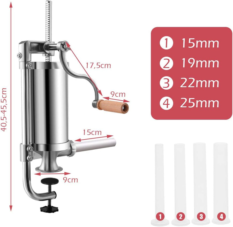 DREAMADE Wurstfüller Edelstahl, Wurstfüllmaschine Wurstmaschine, Fleischwolf Wurstspritze Wurstpress