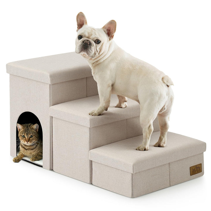 COZY KISS Hundetreppe für Kleine Hunde mit Stauraum und Katzenöffnung, Breite Haustiertreppe Faltbar