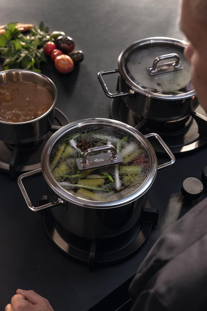 Fissler Viseo Pro Edelstahl-Topfset 5-teilig – Made in Germany, Glasdeckel, Superthermic Boden, Mess