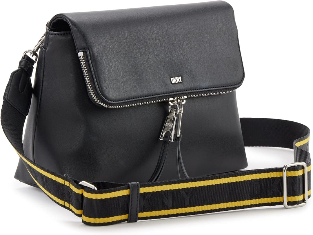 DKNY Damen Pandora Crossbody Umhängetasche Schwarz/Silber, Schwarz/Silber