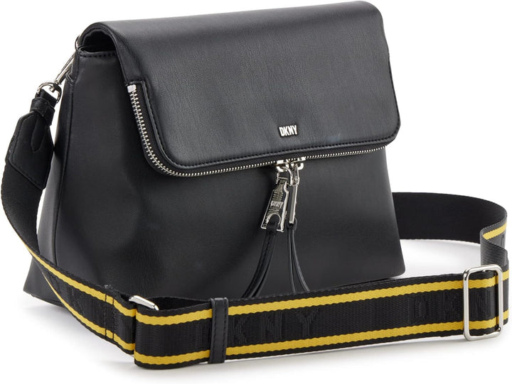 DKNY Damen Pandora Crossbody Umhängetasche Schwarz/Silber, Schwarz/Silber