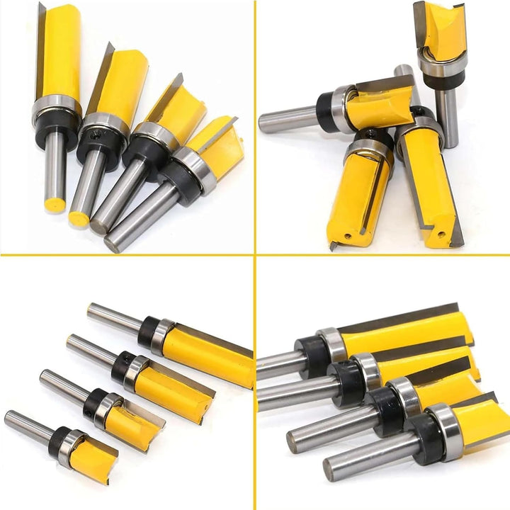 4 Stück Bündigfräser Schaft Fräser Oberfräser 8mm Schaft Kopierfräser mit Kugellager Nutfräser Bündi