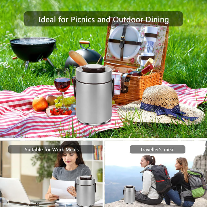 Thermobehälter Essen 2L/67oz Edelstahl Warmhaltebehälter 3-lagige Isolierbehälter für Speisen, Ausla