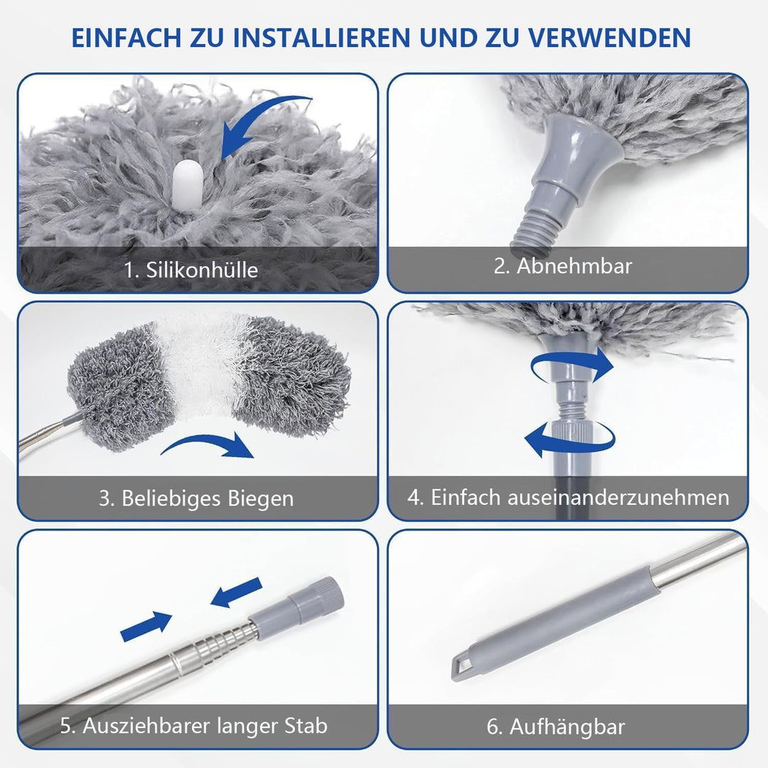 Staubwedel Teleskop Waschbar Mikrofaser Duster Lang Ausziehbar Bis 254cm,5 Stück Staubwedel Lang Aus