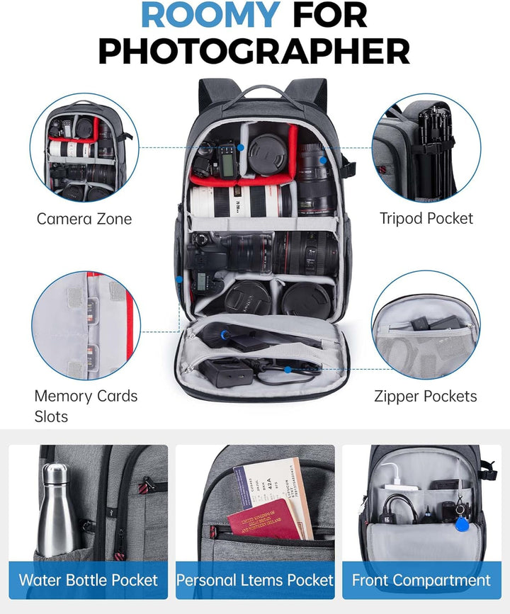 bagsmart Kamerarucksack Spiegelreflex Kameratasche für Fotografen, Wasserdichter Fotografie Reiseruc