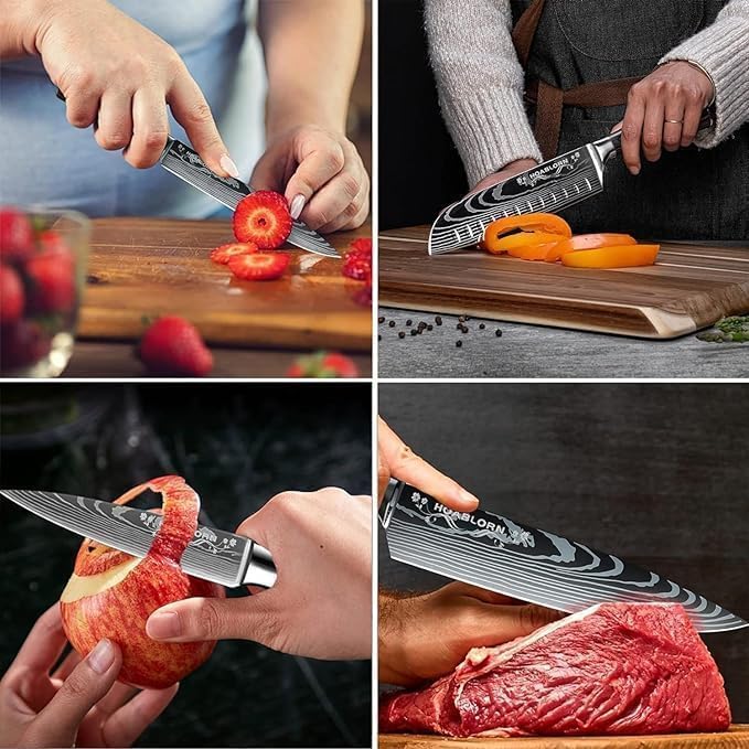ChefHoablorn Küchenmesser Set mit Block 15pcs Messerblock mit Messer Akazienmesser Halter mit Starke