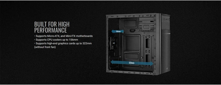AeroCool CS103 - Micro ATX PC-Gehäuse, poliertes Aluminium, 80 mm Lüfter hinten schwarz única Schwar