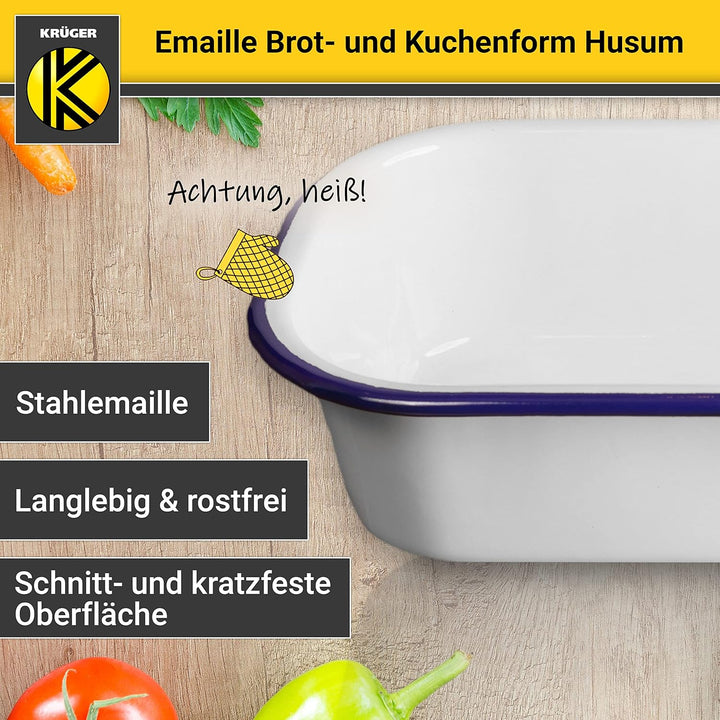 Krüger Emaille-Brot- und Kuchenform Husum - 32 x 14 x 6,5 cm - schnitt- & kratzfeste Backform - indu