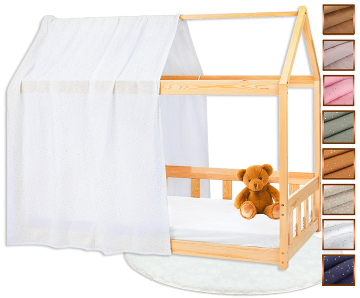 Hausbett Himmel - 100% Baumwolle - Betthimmel Hausbett aus Musselin - Bett Vorhang Kinderbett - Himm