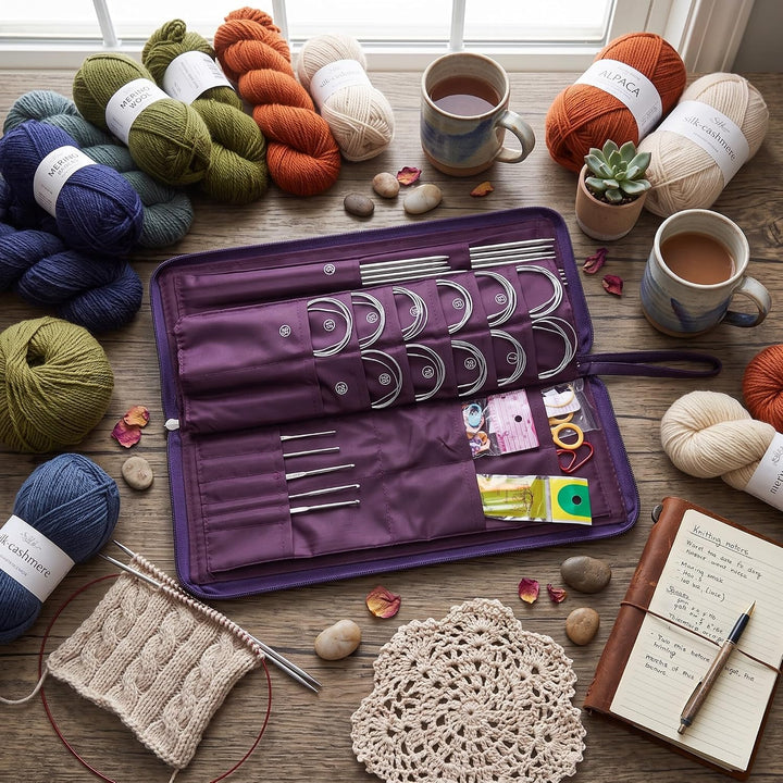 Rundstricknadeln Set, Edelstahl Stricknadeln langen und kurz Häkelnadel Set mit Strickzubehör Austau