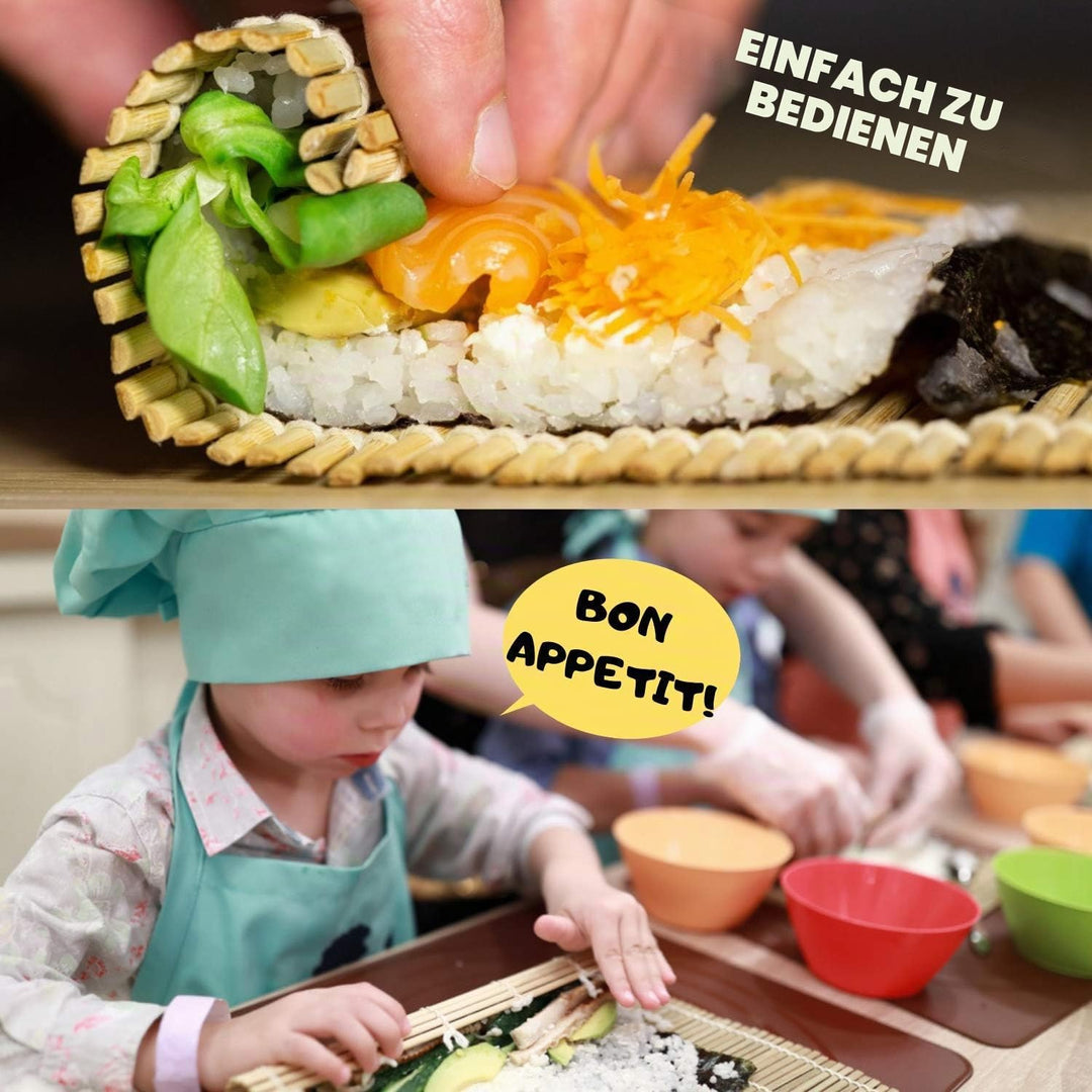 Sushi Maker Kit 11-teilig - Bambus Sushi Set Rollmatte und Servierset für Anfänger - 2 Matten, 5 Paa