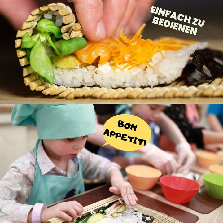 Sushi Maker Kit 11-teilig - Bambus Sushi Set Rollmatte und Servierset für Anfänger - 2 Matten, 5 Paa