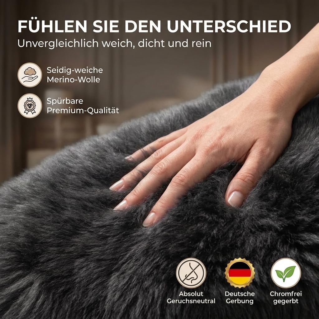 Premium Lammfell Schaffell von LANABEST. Echtes Fell mit ganz zarter Wolle. Kuschelfell, geruchsarm,