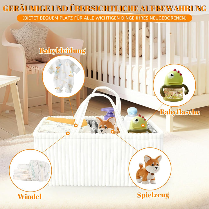 Wickeltisch Organizer, Baby Windel Caddy Korb, Wickeltasche Organizer mit Fächern & Griffen, Cord Wi