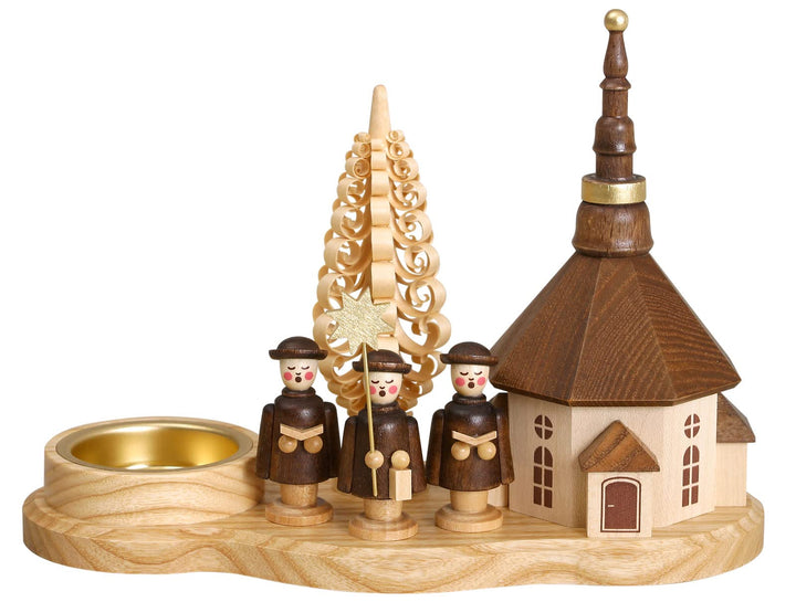 Volkskunstwerkstatt Unger Kurrendebrettchen mit Seiffener Kirche für Teelicht - Original Erzgebirge®