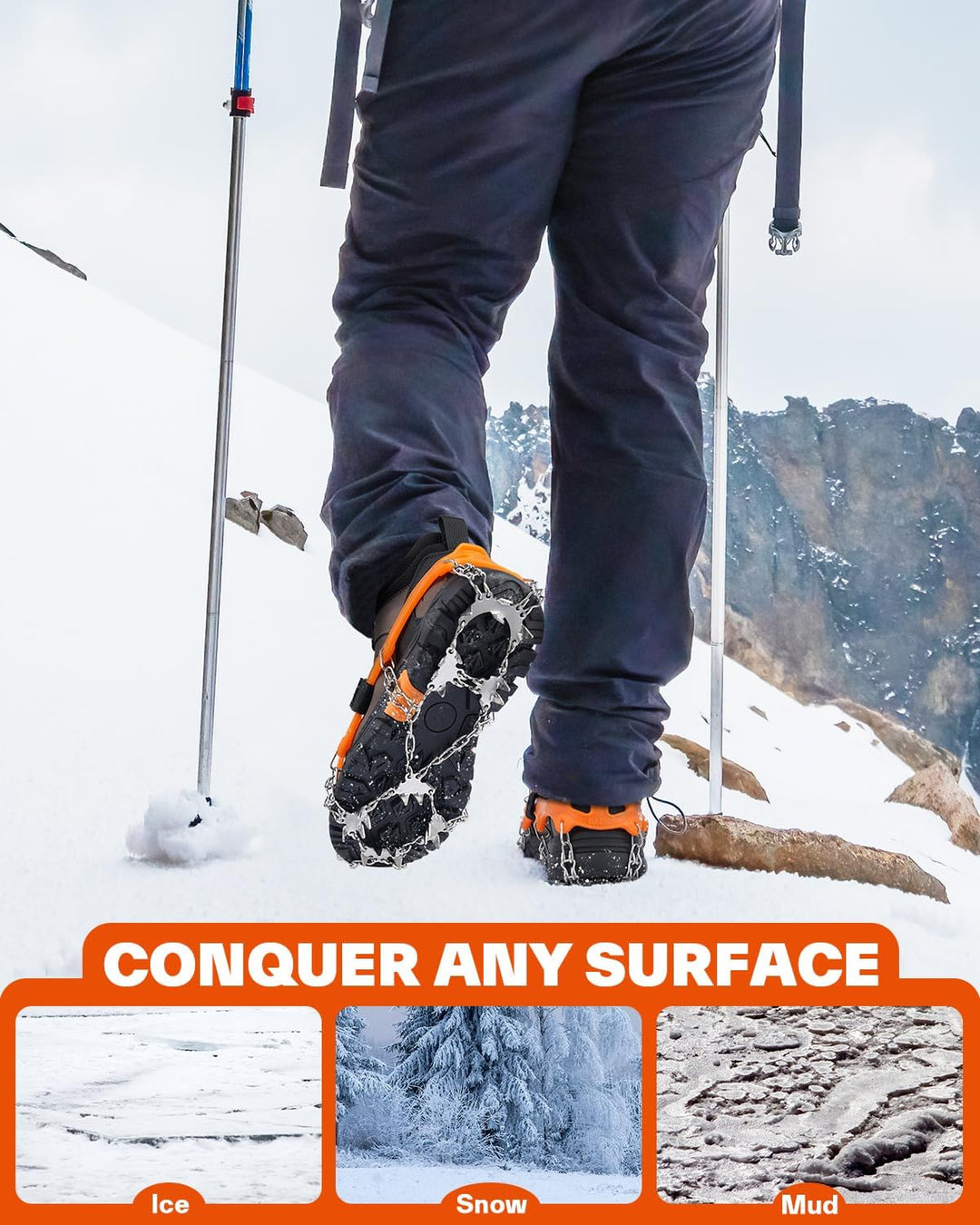 Sportneer Steigeisen Eisstollen Traktion, 19 Spikes Edelstahl Anti-Rutsch EIS Schnee Grips für Schuh
