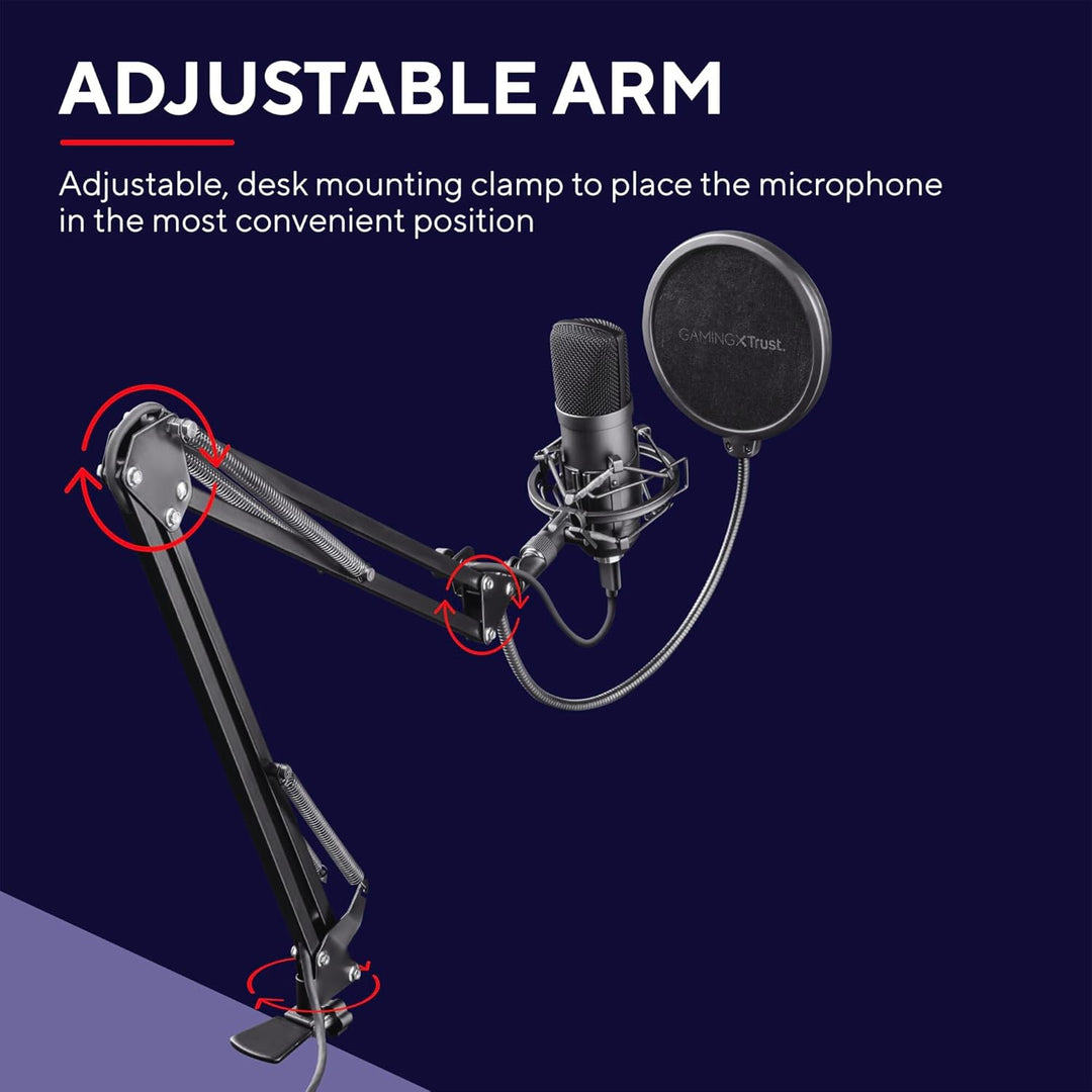 Trust Gaming 22400 GXT 252 Emita Plus Studio USB Mikrofon mit Arm und Popfilter, mit Nierencharakter