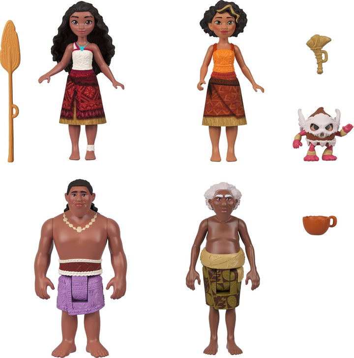 Mattel Disney Moana 2 Spielzeuge, Moanas Kanu Crew Spielset mit 5 kleinen Puppen in charakteristisch