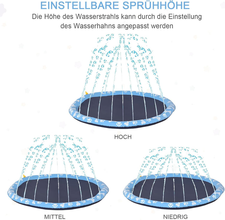 PawHut 150 cm Splash Sprinkler Pad für Hunde Spritz Wasserspiel Matte Wassersprinkler Anti-Rutsch Ou