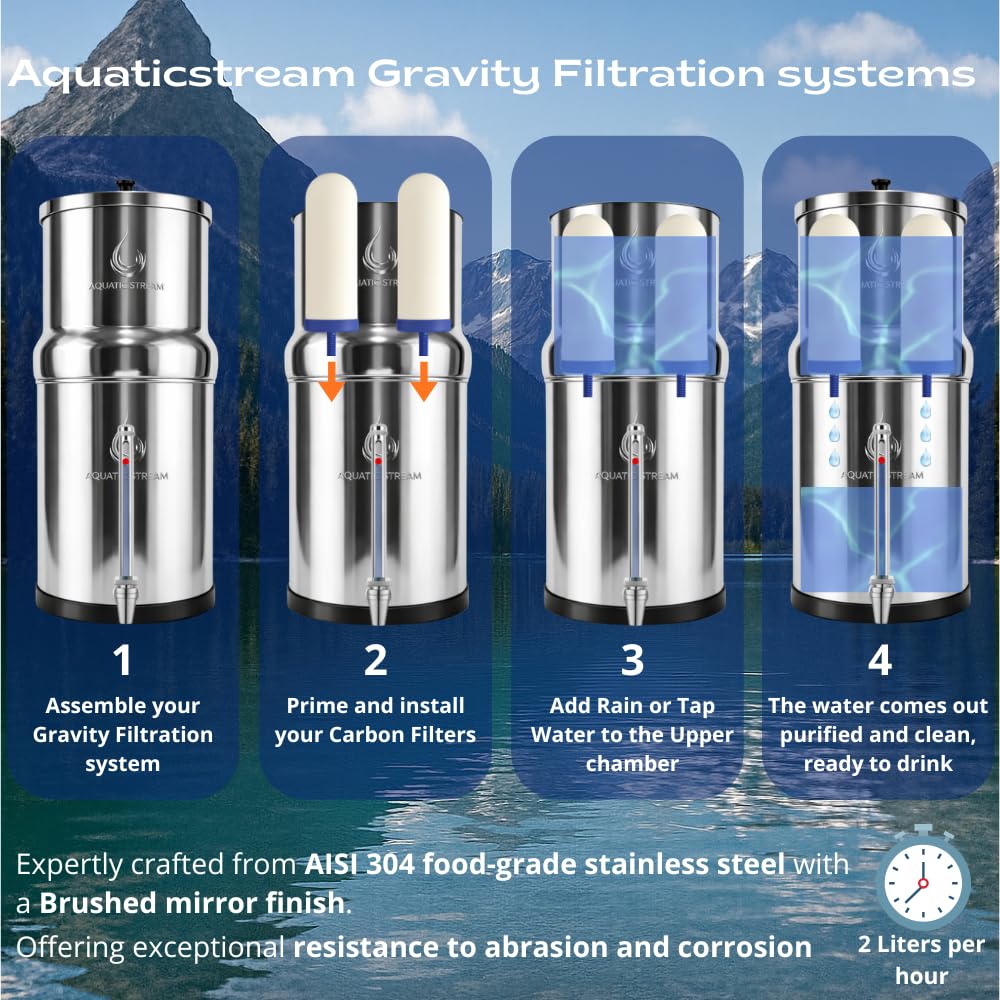 8,5L Gravity Filtration System | Coldstream FTO+ Filter + 7" Edelstahl WaterView + Ständer